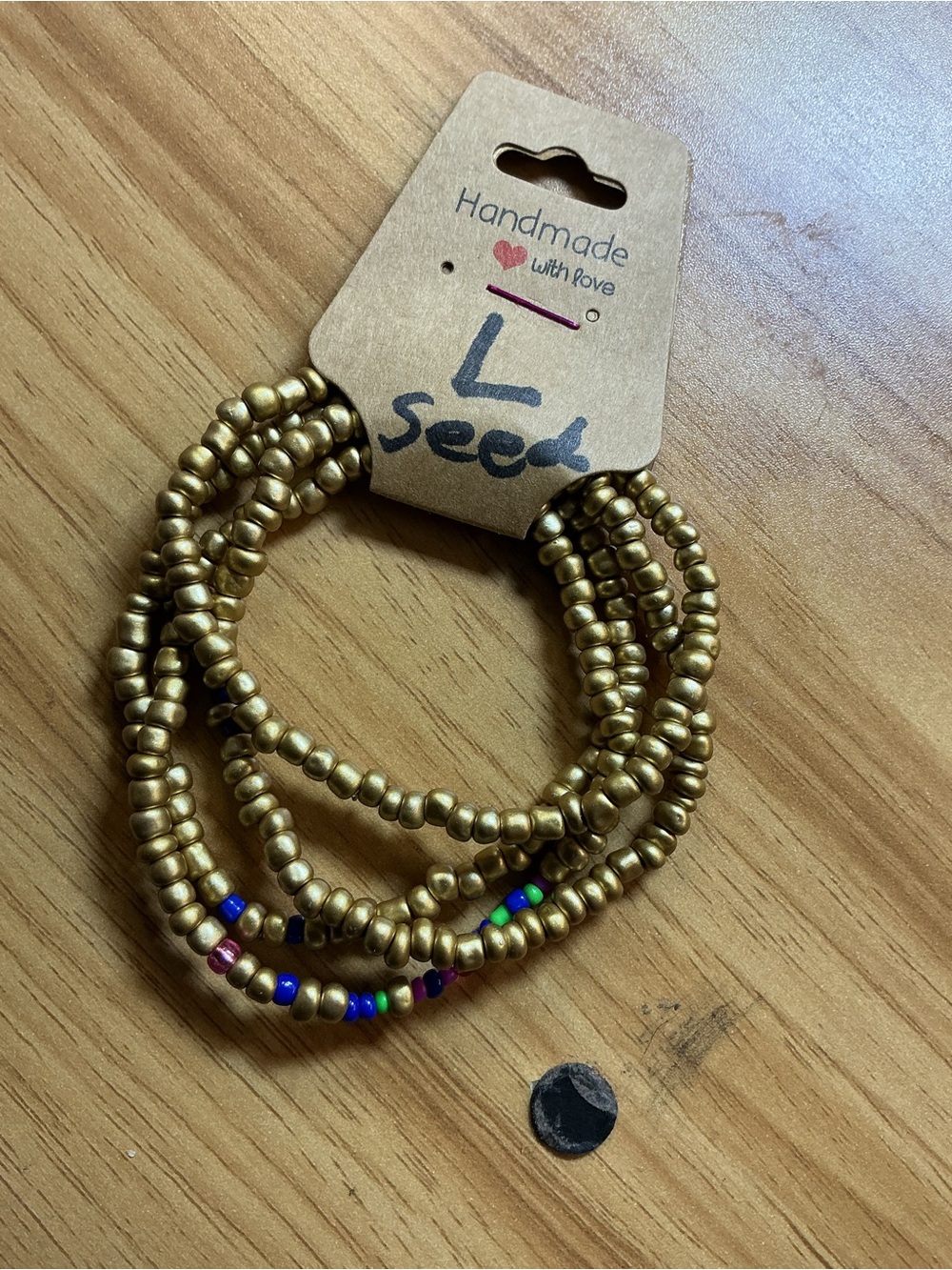 Handmade Gold Seed Bead Stretch Bracelet with Multicolor Accents